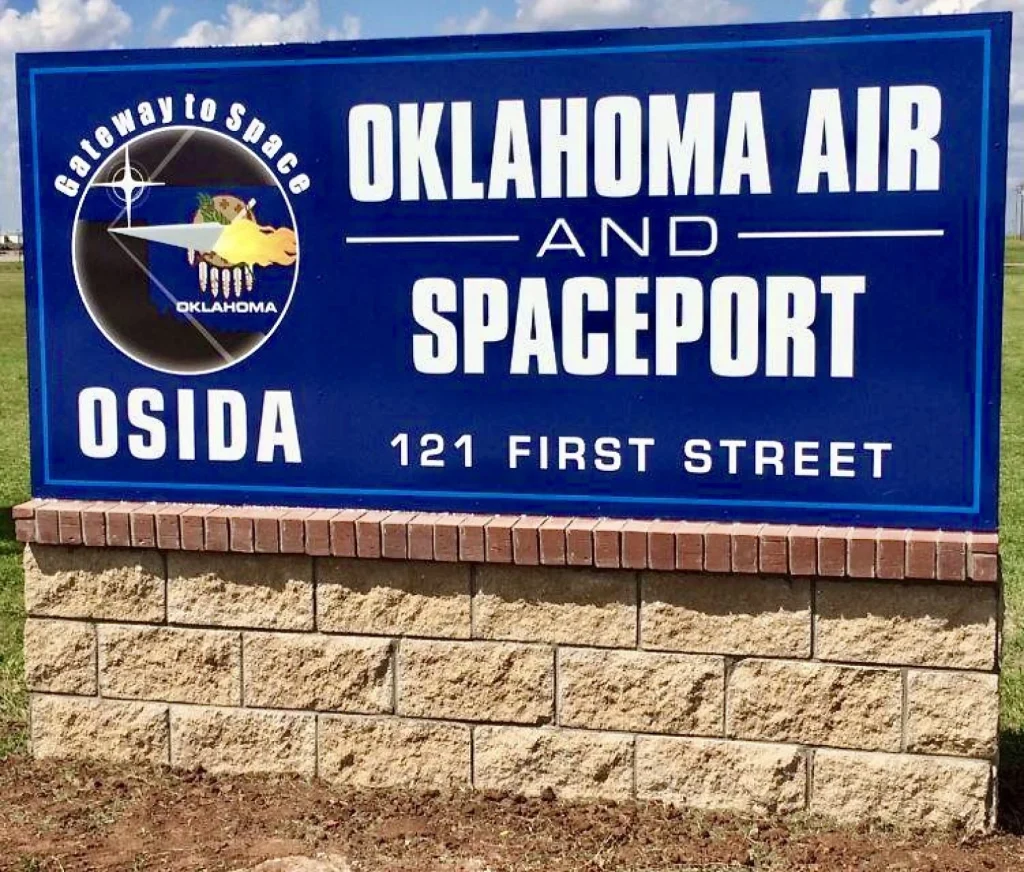 entrance sign for Oklahoma Air and Spaceport
